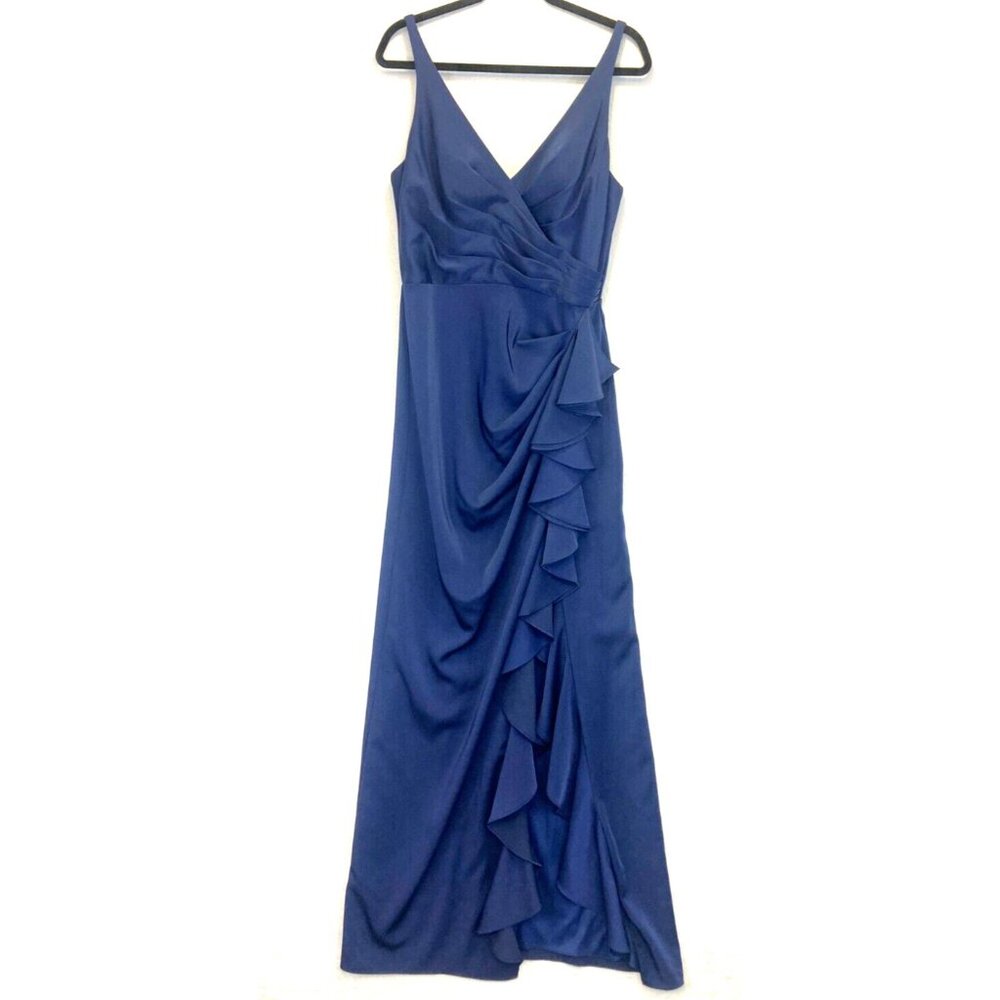 JVN by Jovani Sleeveless Ruffle Gown Dress Size 12 Navy Blue Prom Formal Wedding - Picture 2 of 13